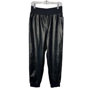 Kendall + Kylie Black Faux Vegan Leather Stretch Waist Jogger Track Pants Size L